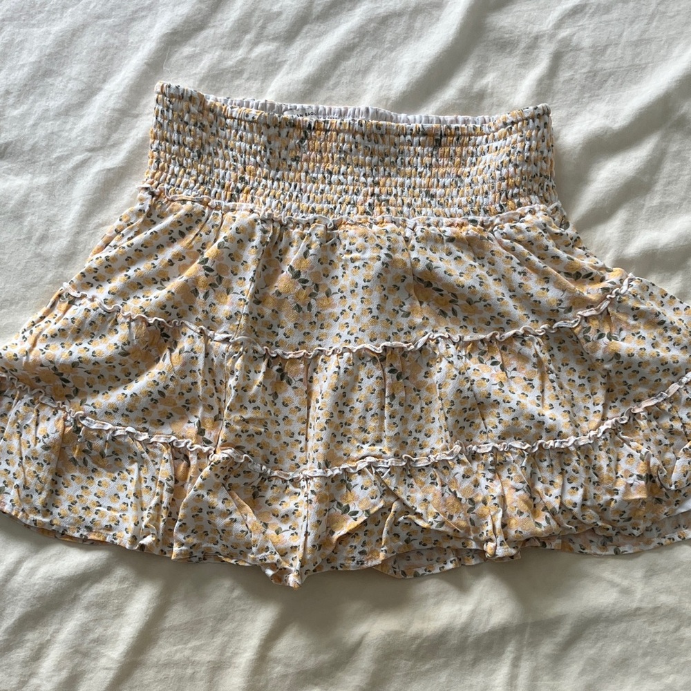 American Eagle Outfitters Cream Mini Skirt with Yellow Floral Print